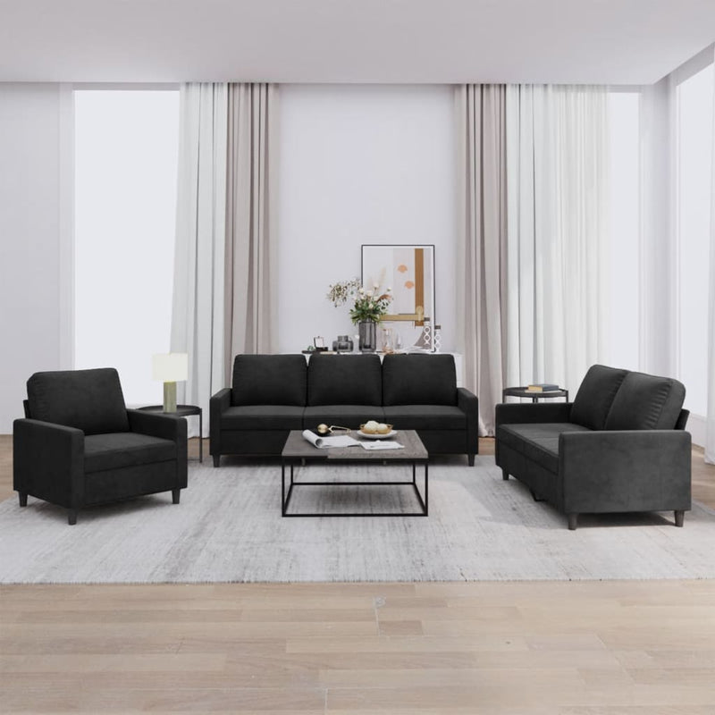 3-delige Loungeset met kussens fluweel zwart