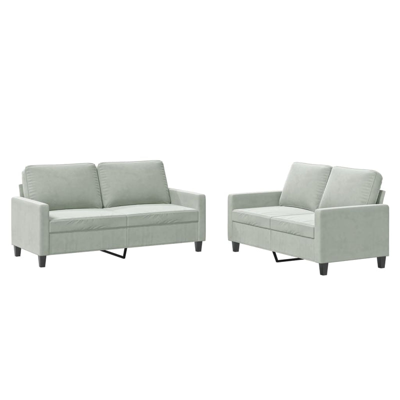 2-delige Loungeset met kussens fluweel lichtgrijs