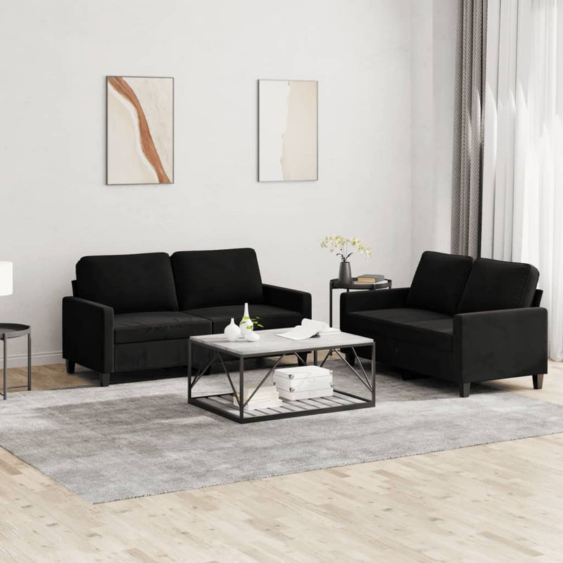 2-delige Loungeset met kussens fluweel zwart