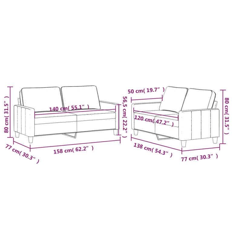 2-delige Loungeset met kussens fluweel crèmekleurig