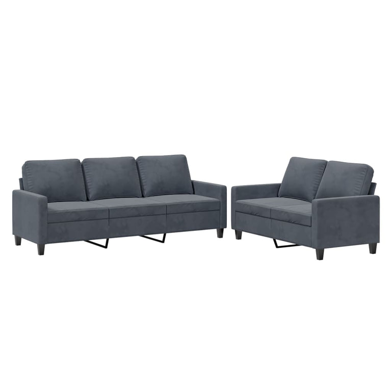 2-delige Loungeset met kussens fluweel donkergrijs