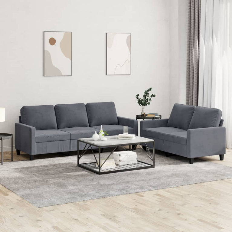 2-delige Loungeset met kussens fluweel donkergrijs