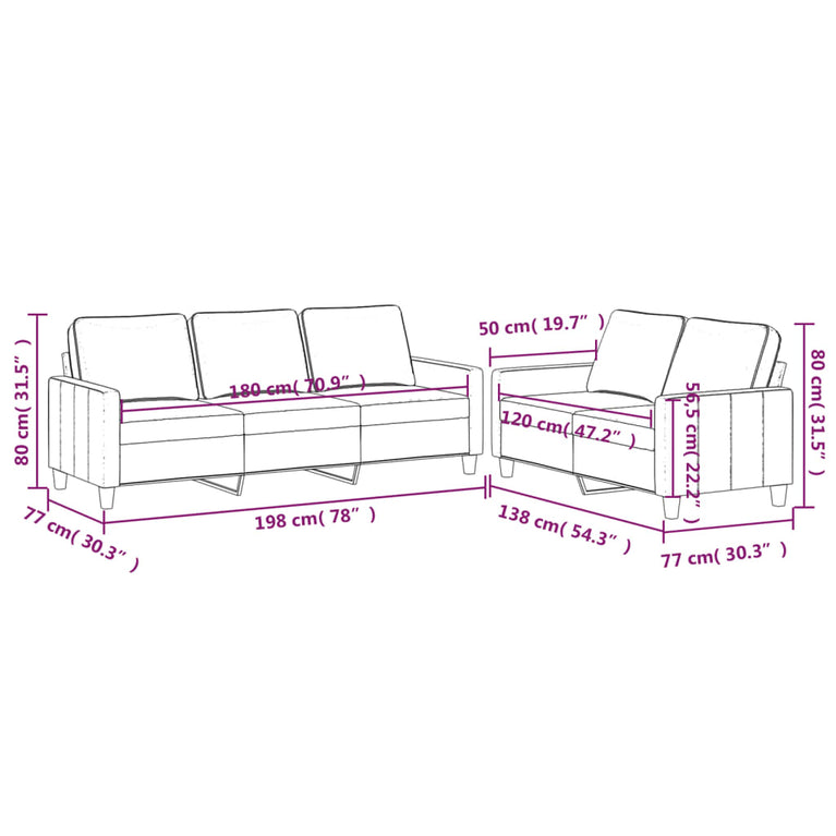 2-delige Loungeset met kussens fluweel crèmekleurig