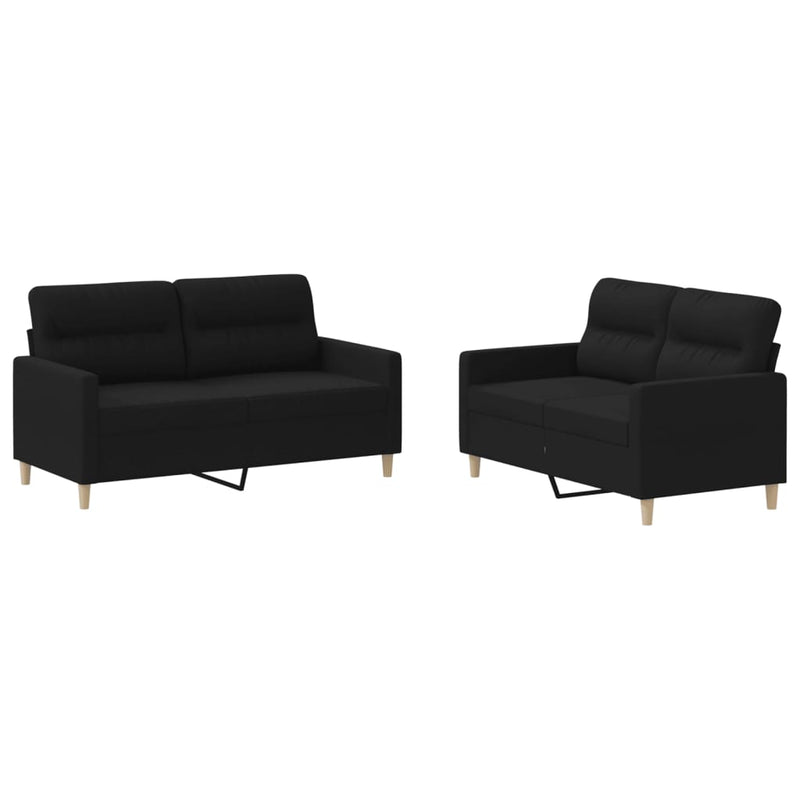 2-delige loungeset met kussens stof zwart