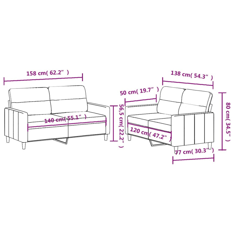 2-delige loungeset met kussens stof zwart