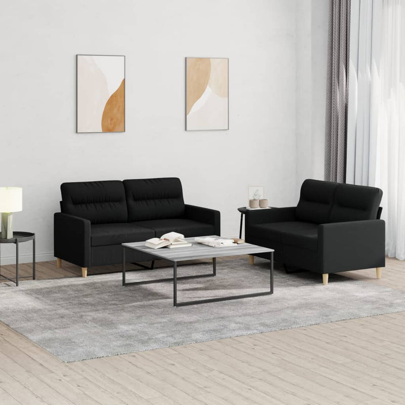 2-delige loungeset met kussens stof zwart
