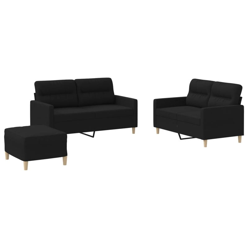 3-delige loungeset met kussens stof zwart