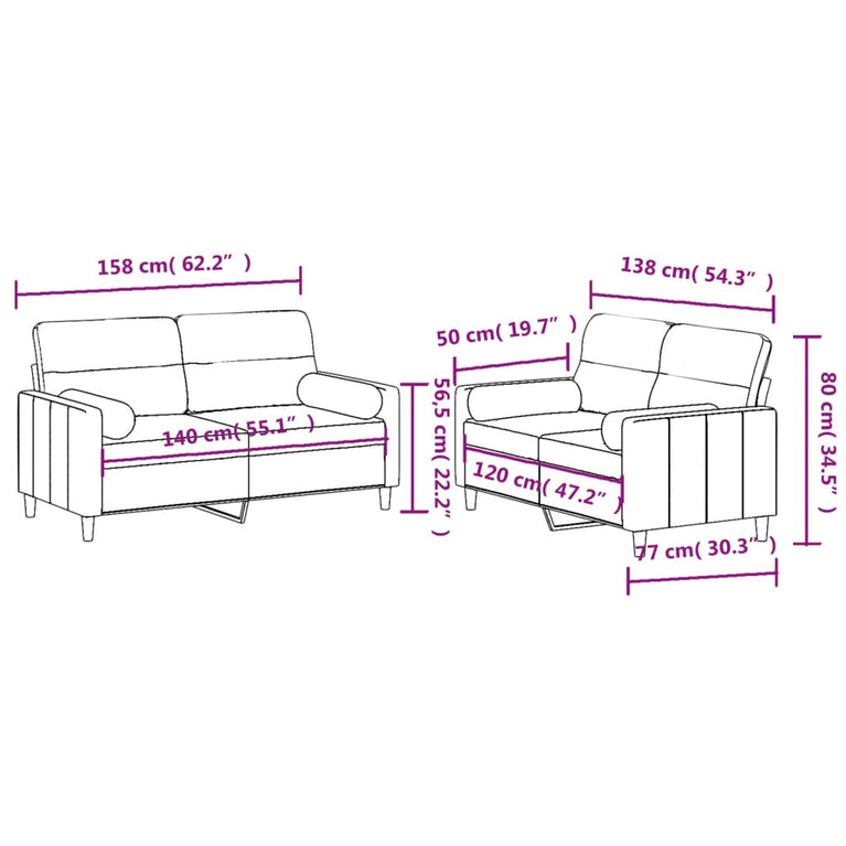 2-delige Loungeset met kussens stof zwart