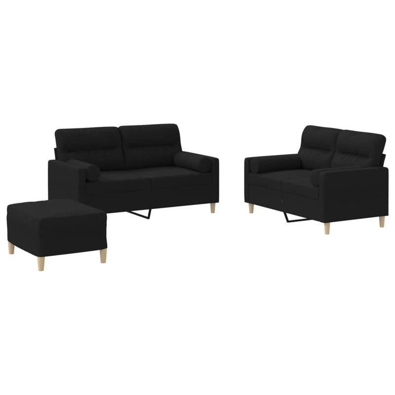 3-delige Loungeset met kussens stof zwart