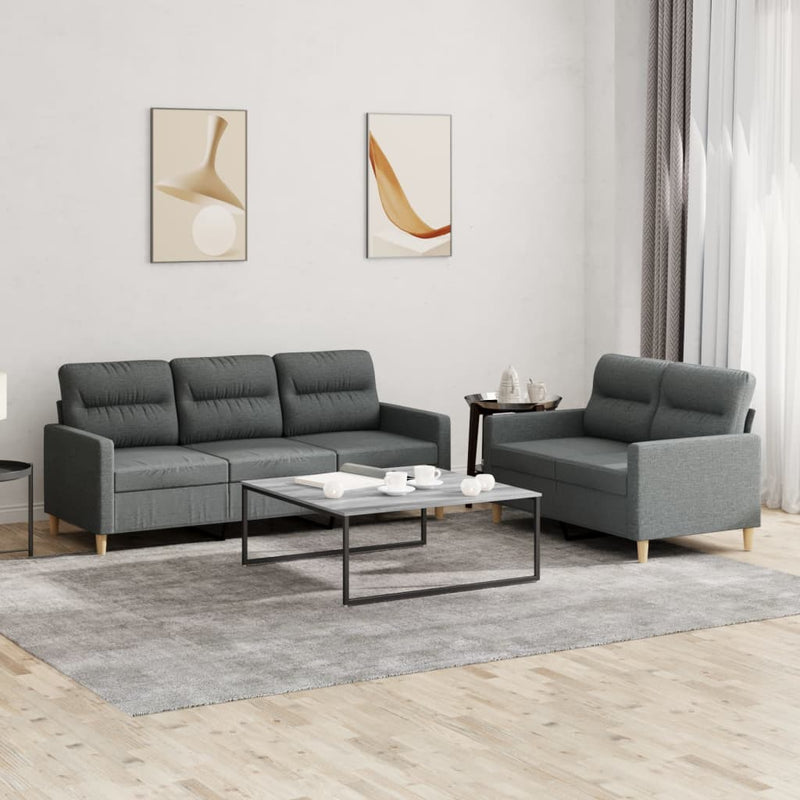2-delige Loungeset met kussens stof donkergrijs