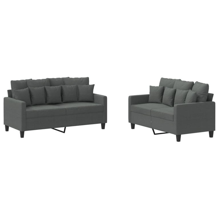 2-delige Loungeset met kussens stof donkergrijs