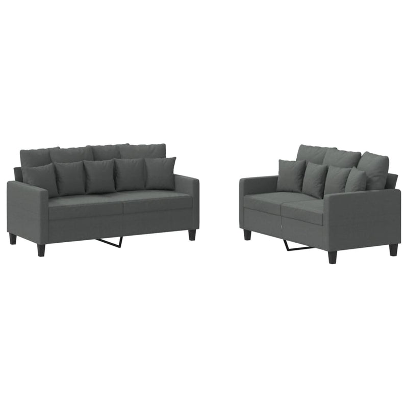 2-delige Loungeset met kussens stof donkergrijs