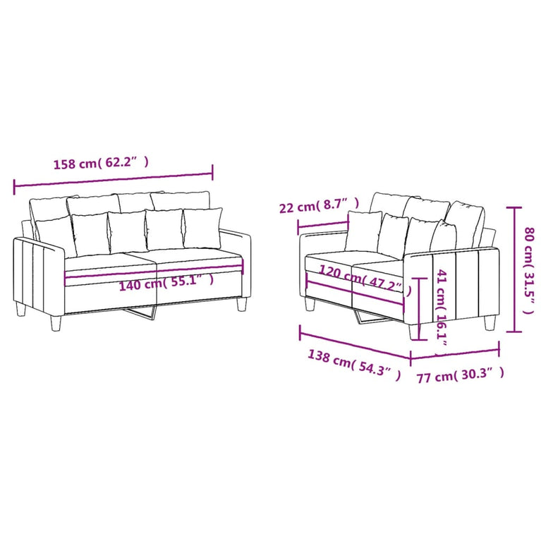2-delige Loungeset met kussens stof donkergrijs