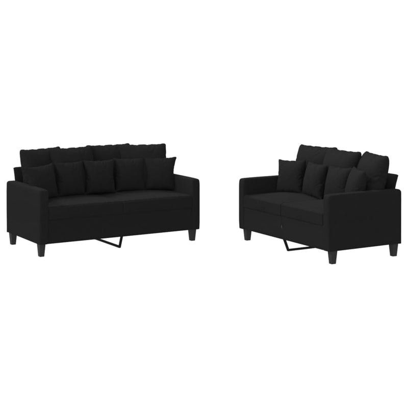 2-delige loungeset met kussens stof zwart