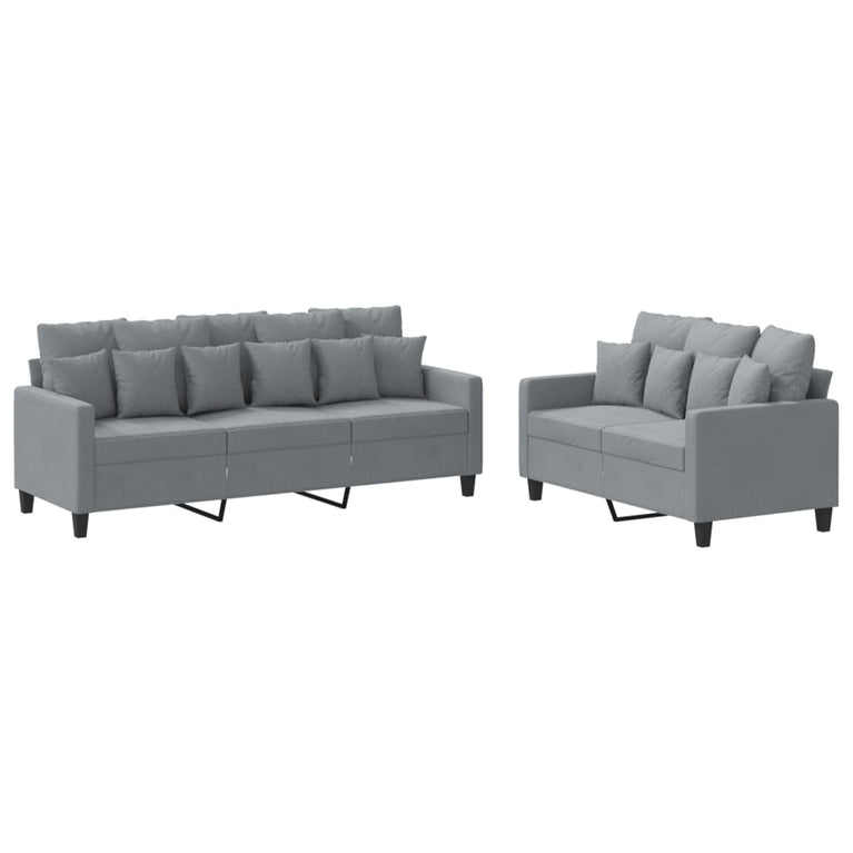 2-delige Loungeset met kussens stof lichtgrijs