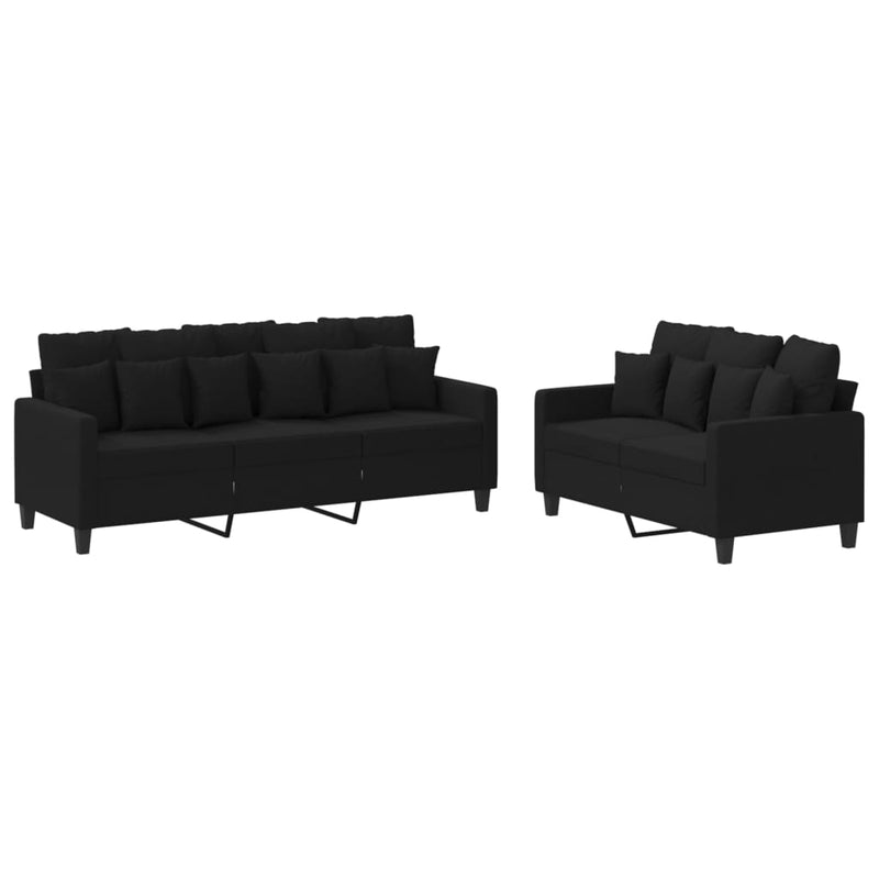 2-delige loungeset met kussens stof zwart