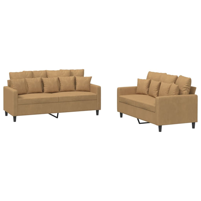 2-delige Loungeset met kussens fluweel bruin