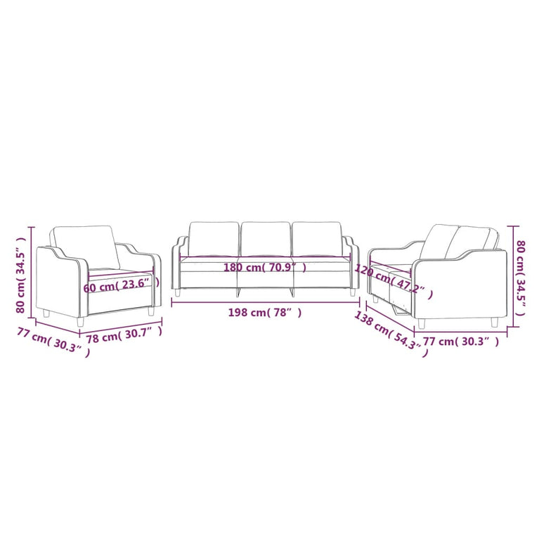 3-delige Loungeset met kussens stof crèmekleurig