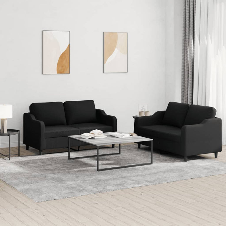 2-delige loungeset met kussens stof zwart