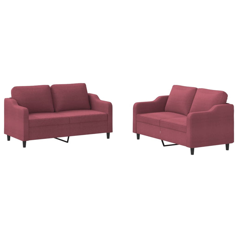 2-delige Loungeset met kussens stof wijnrood