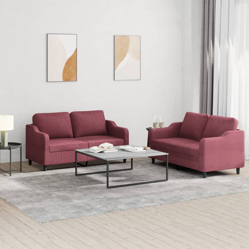 2-delige Loungeset met kussens stof wijnrood