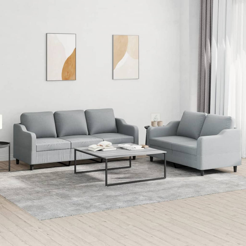 2-delige Loungeset met kussens stof lichtgrijs