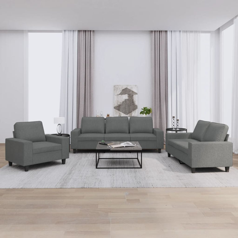 3-delige Loungeset stof donkergrijs
