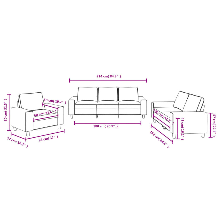 3-delige Loungeset stof zwart