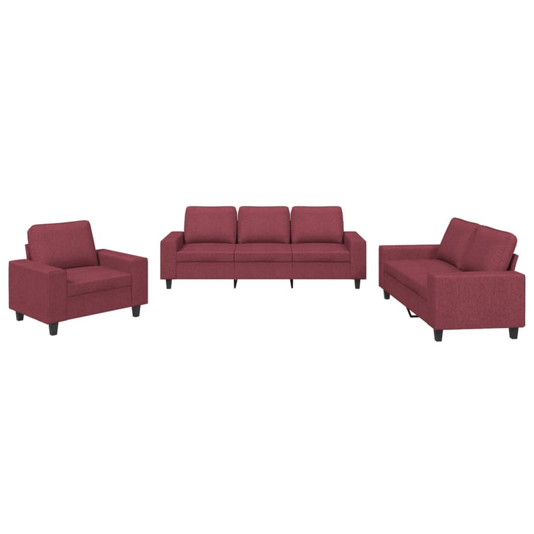 3-delige Loungeset stof wijnrood