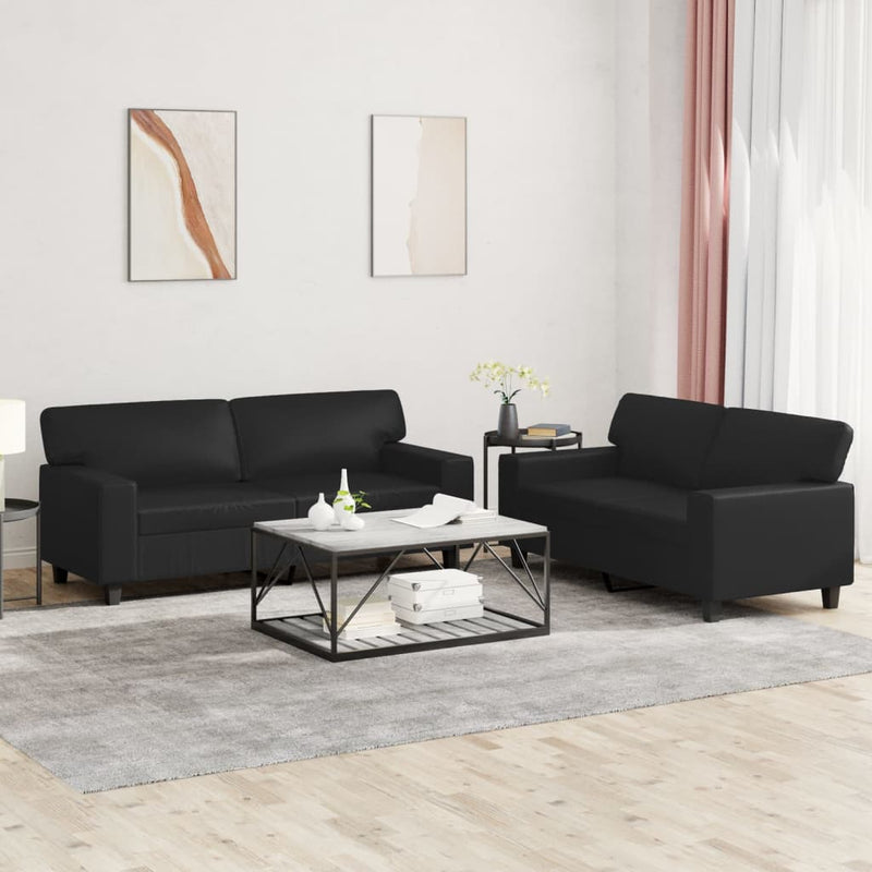2-delige Loungeset kunstleer zwart
