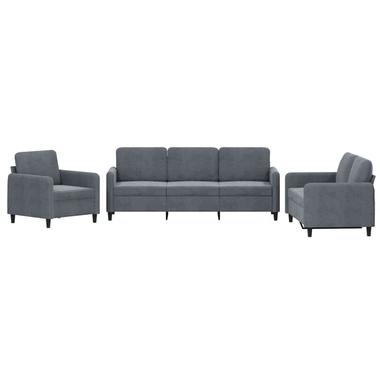 3-delige Loungeset fluweel donkergrijs