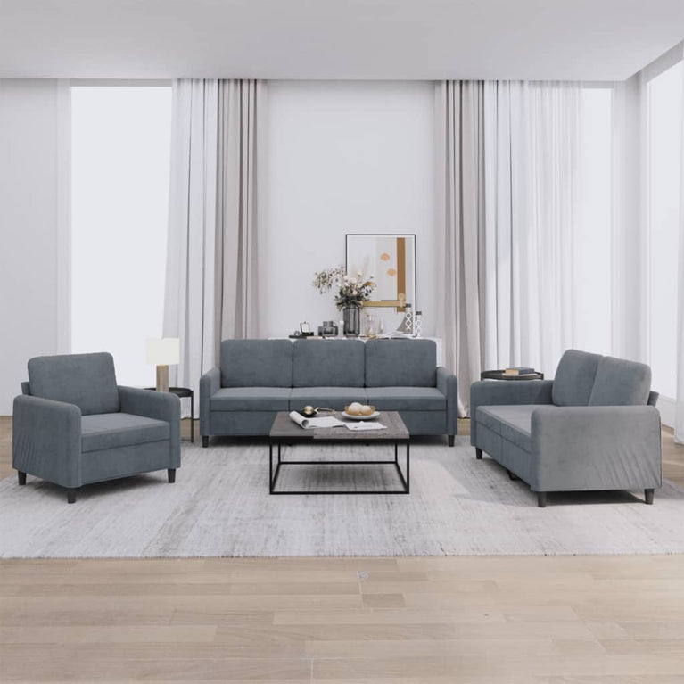 3-delige Loungeset fluweel donkergrijs