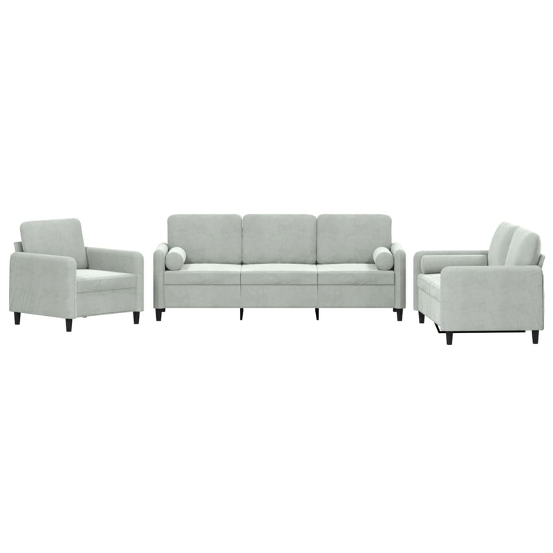 3-delige Loungeset met kussens fluweel lichtgrijs