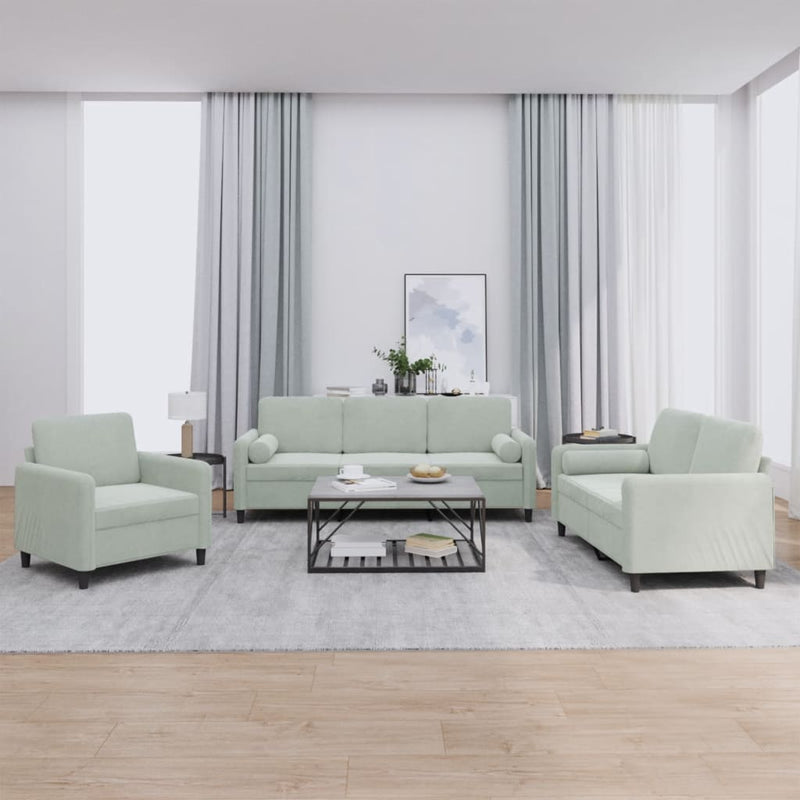 3-delige Loungeset met kussens fluweel lichtgrijs
