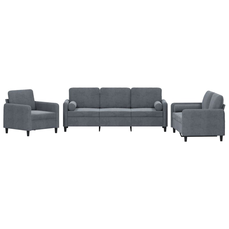 3-delige Loungeset met kussens fluweel donkergrijs