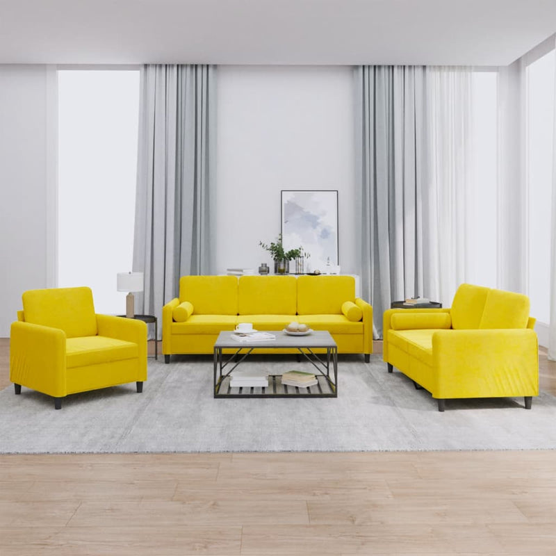 3-delige Loungeset met kussens fluweel geel