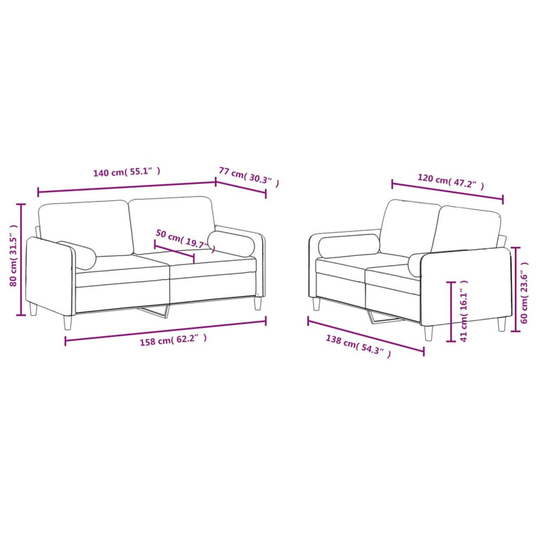 2-delige Loungeset met kussens fluweel donkergrijs