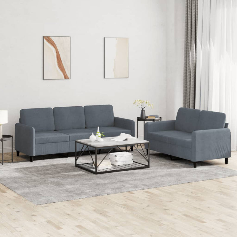 2-delige Loungeset fluweel donkergrijs