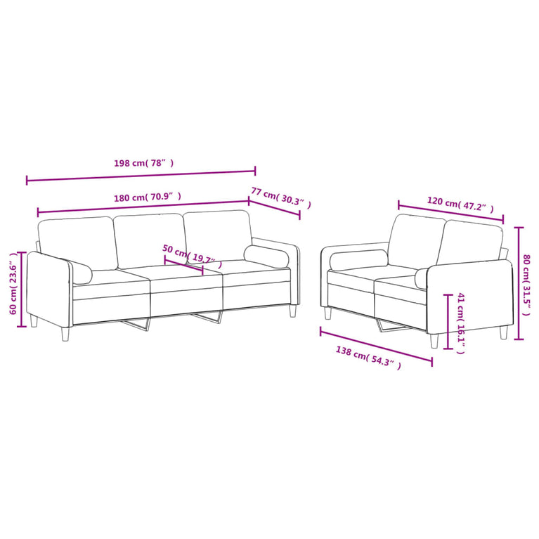 2-delige Loungeset met kussens fluweel donkergrijs