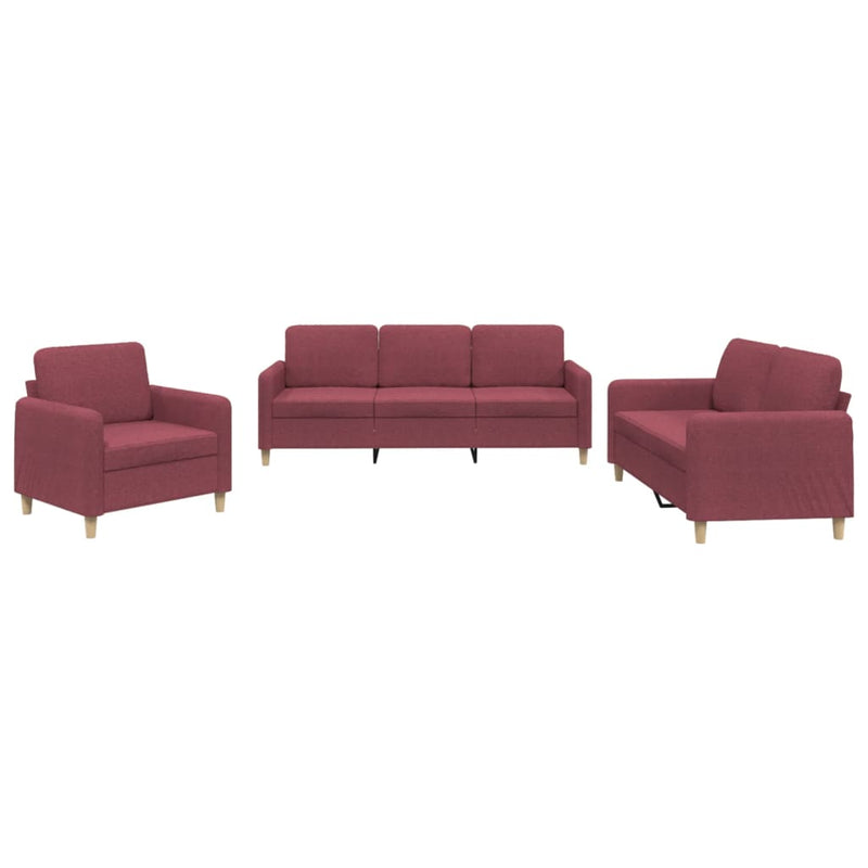 3-delige Loungeset met kussens stof wijnrood