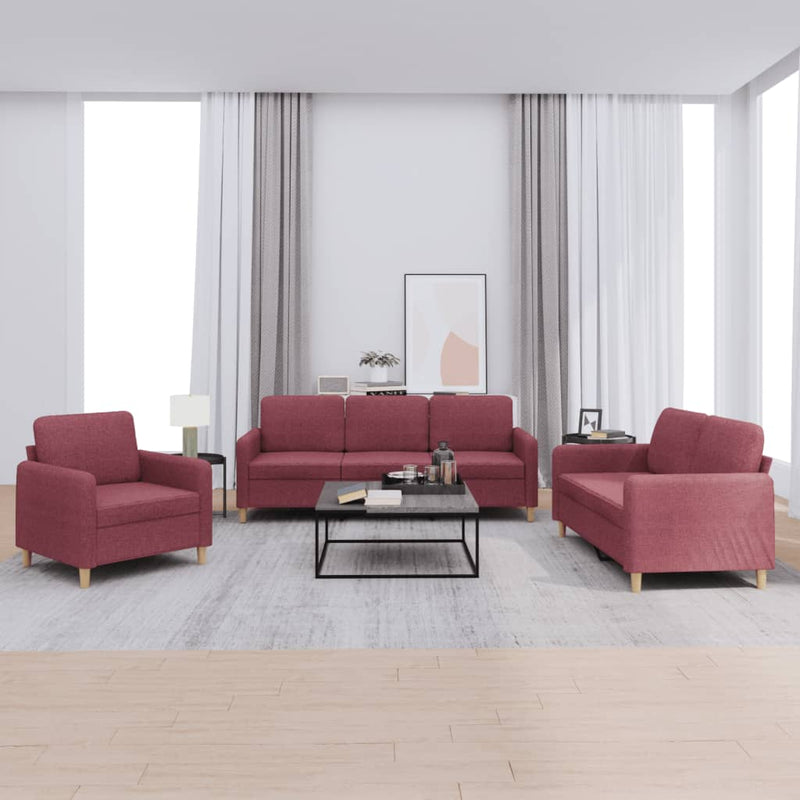 3-delige Loungeset met kussens stof wijnrood