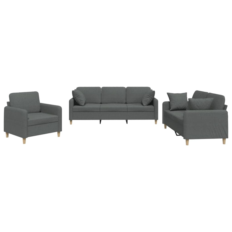 3-delige Loungeset met kussens stof donkergrijs