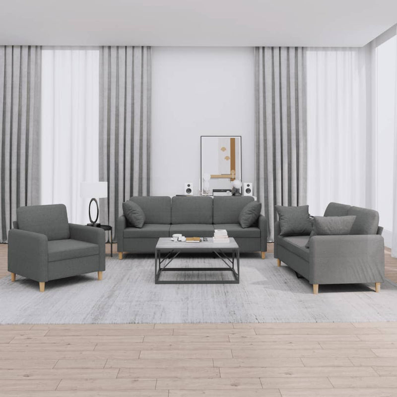 3-delige Loungeset met kussens stof donkergrijs