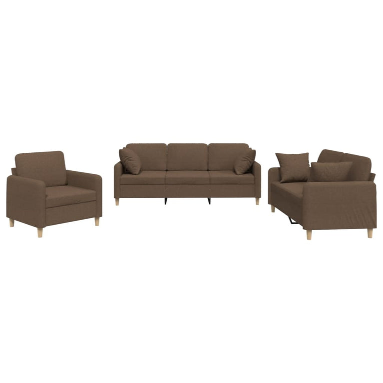 3-delige Loungeset met kussens stof bruin