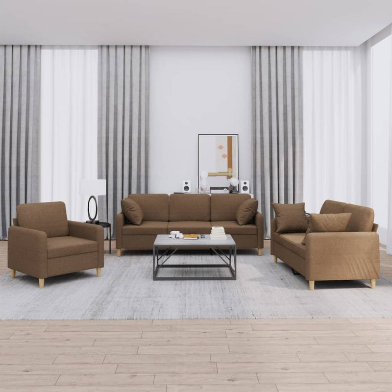 3-delige Loungeset met kussens stof bruin