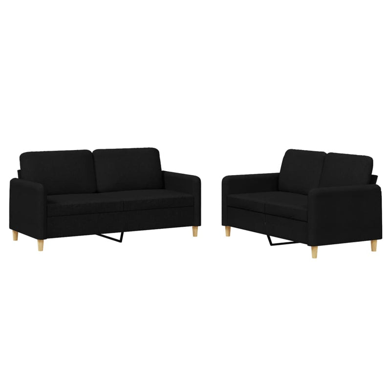 2-delige loungeset met kussens stof zwart