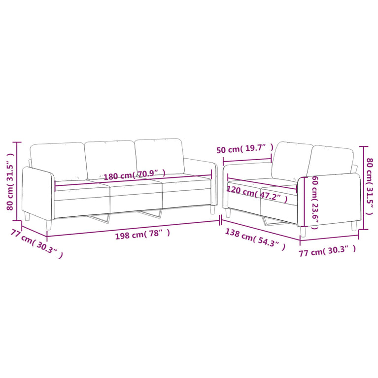 2-delige Loungeset met kussens stof lichtgrijs