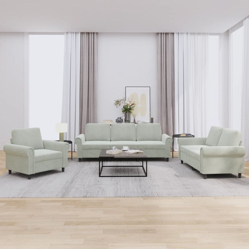 3-delige Loungeset met kussens fluweel lichtgrijs