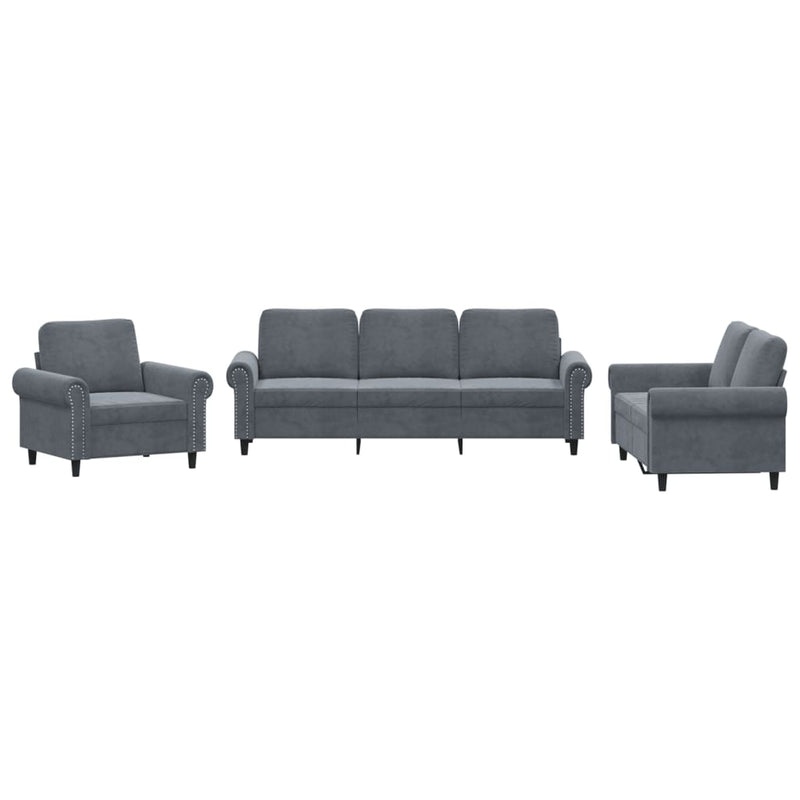 3-delige Loungeset met kussens fluweel donkergrijs