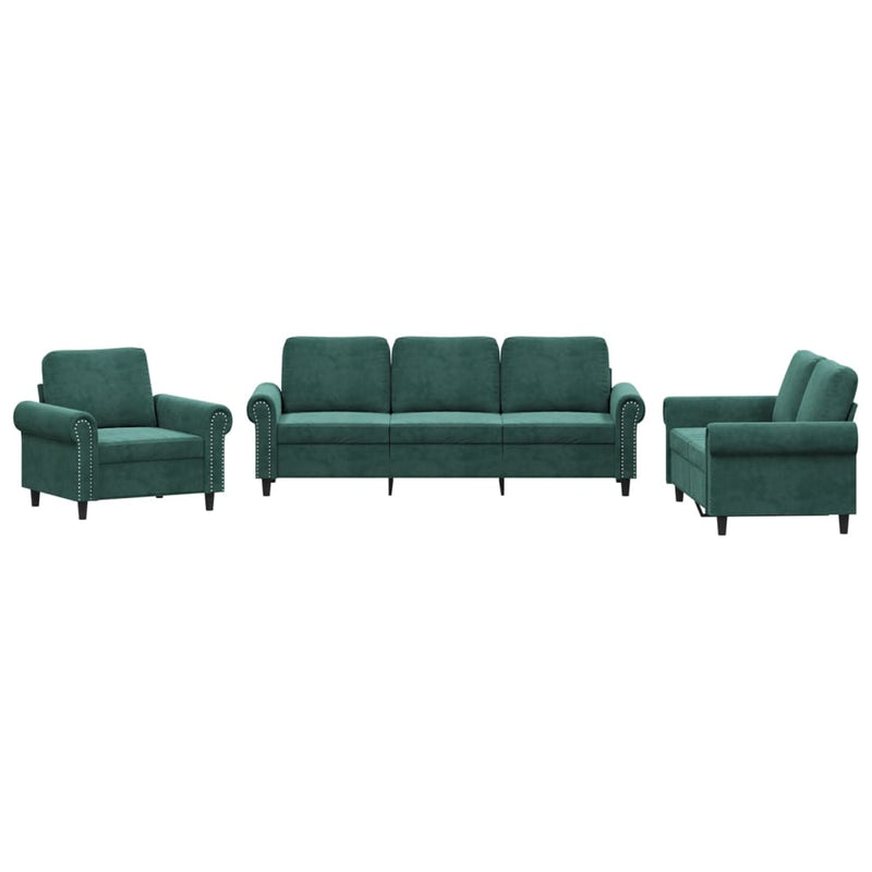 3-delige Loungeset met kussens fluweel donkergroen